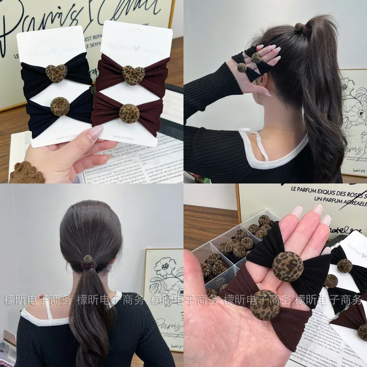 韩系植绒豹纹球球发绳扎马尾丸子头高级感发圈复古头绳皮筋