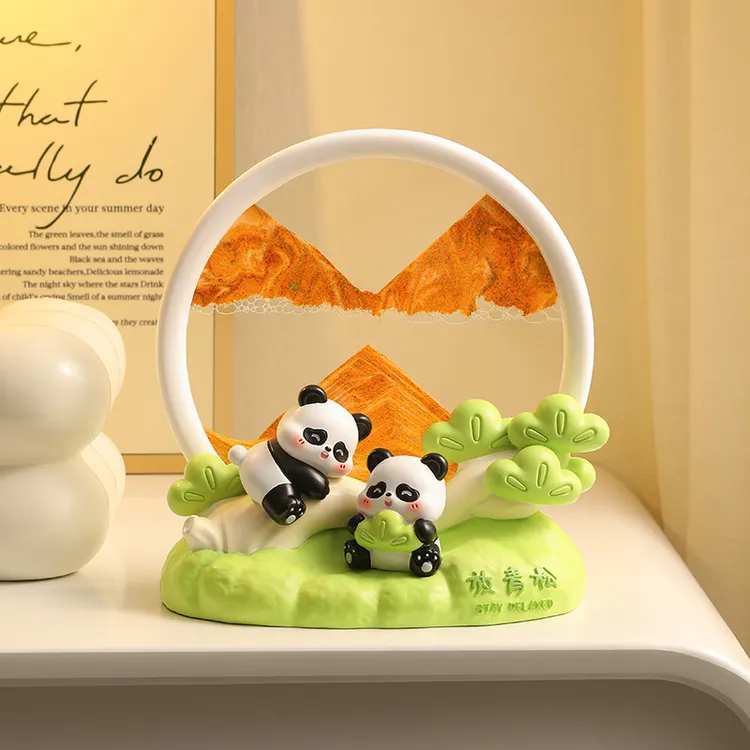 流沙画熊猫家居摆件轻奢高档电视柜客厅高级感饰品创意可爱装饰品