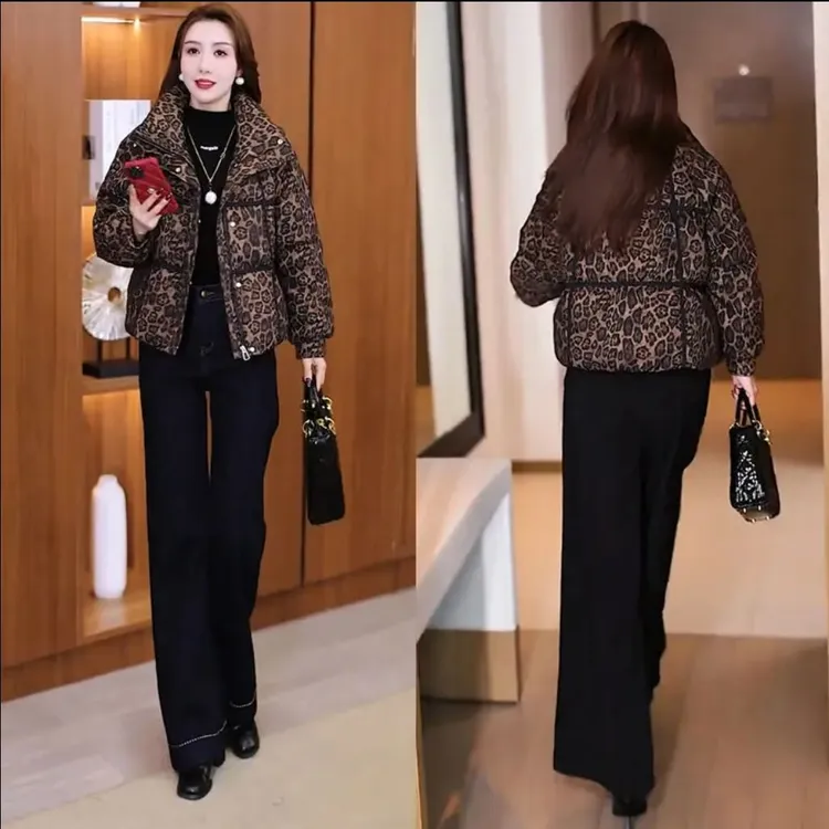 【有运费险】洋气高级感豹纹短款棉衣外套女冬季新款设计感保暖百搭