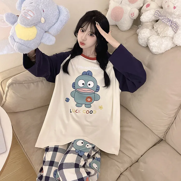 2025新款纯棉睡衣女春秋季长袖薄款卡通加大码胖mm女款家居服套装