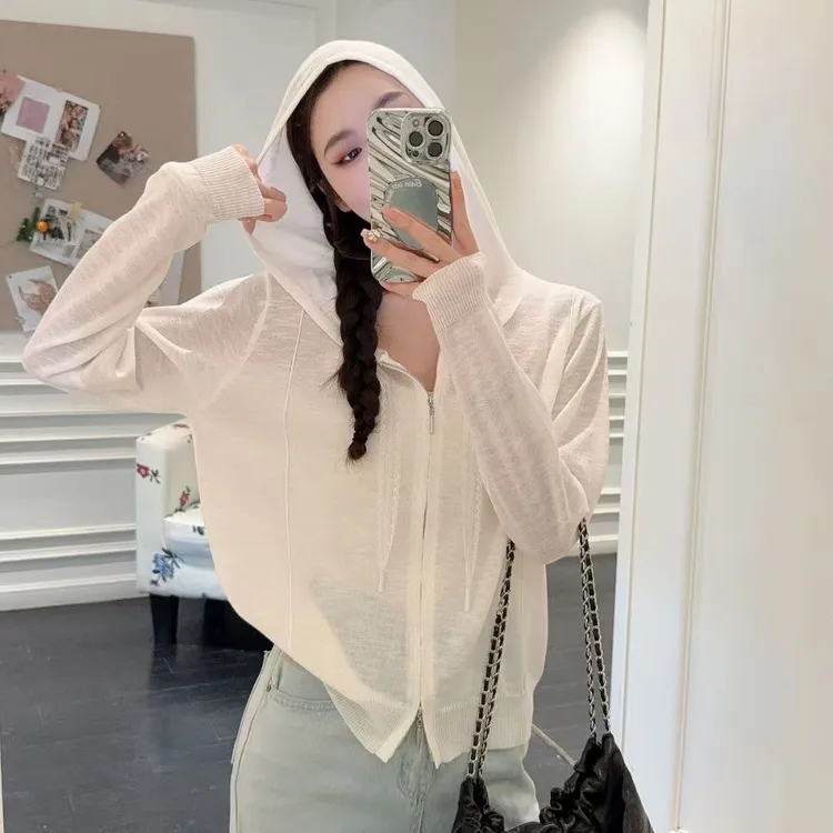上新了！ 2025夏季新款 薄款连帽冰丝针织开衫防晒衫空调衫薄外套