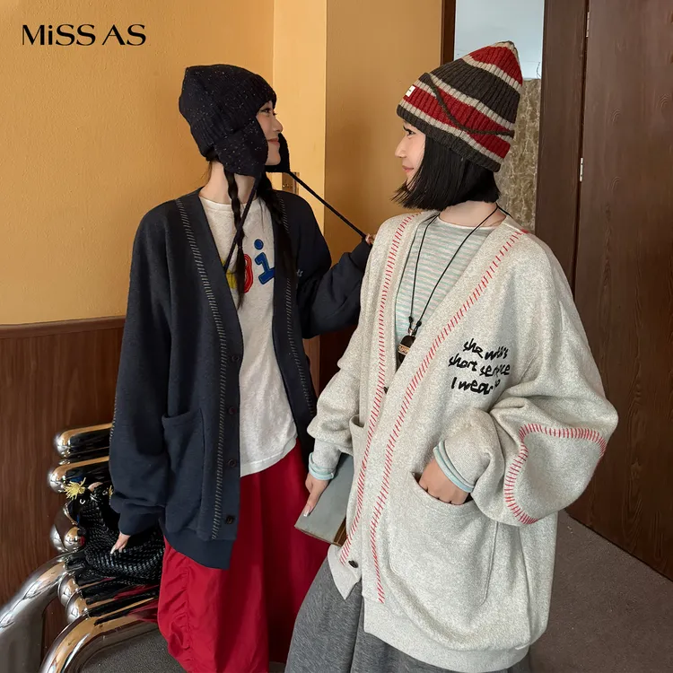 【SHORT SENTENCE短句】纯色宽松手工饰线slogan开衫MISSAS买手店