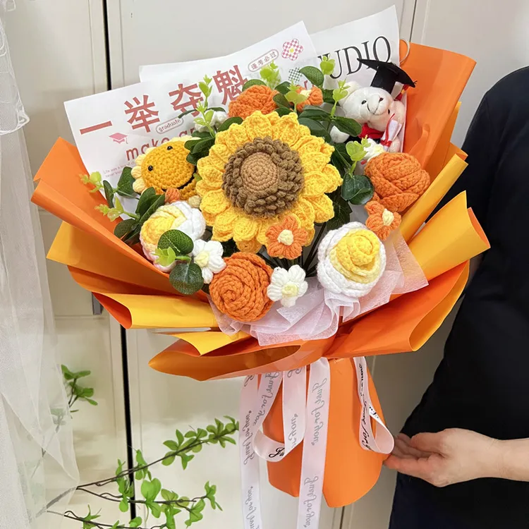 毕业季成人礼中高考送孩子针织向日葵花束生日礼物送男女生创意