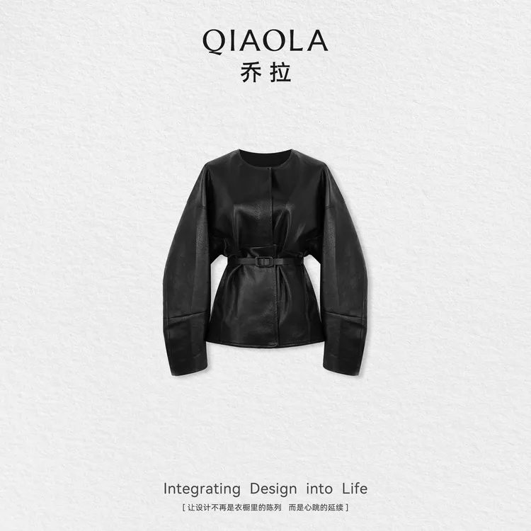 QIAOLA/乔拉【女绅主义】秋季PU皮简约时尚设计感百搭外套预售