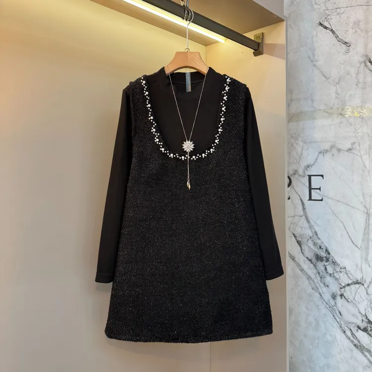 2025新款大码显瘦时尚精致小香风气质内搭+珍珠马甲裙套装2898