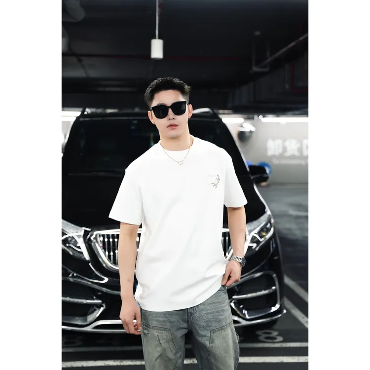 SAM【花卉浮雕】轻奢定制液氨凉感进口精工绣花圆领时尚短袖