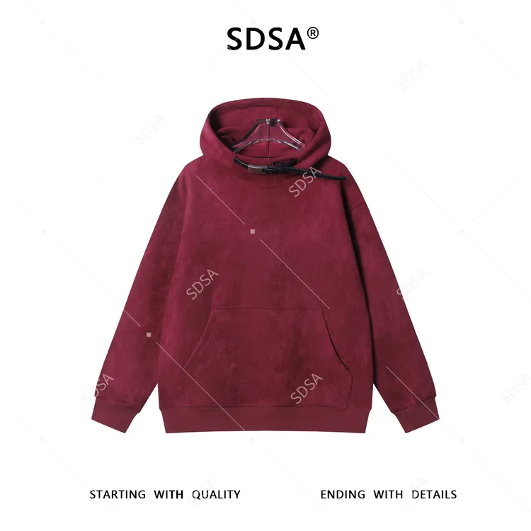 SDSA男士秋冬新款痞帅男装美式简约植绒皮带装饰连帽卫衣百搭时尚