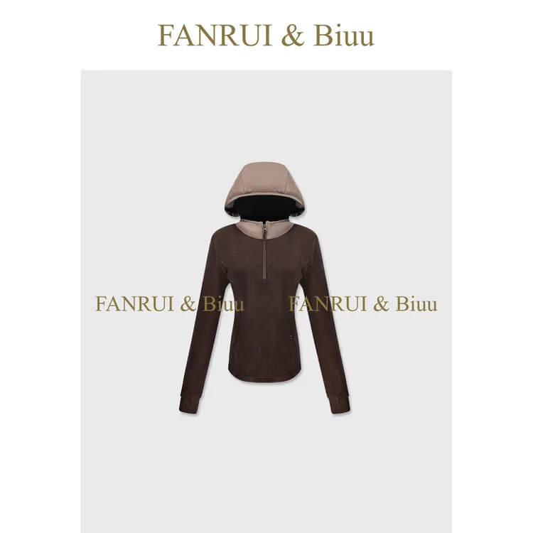 FANRUI/泛芮「静奢叙事」拼皮连帽复古时髦洋气百搭显瘦卫衣B18910