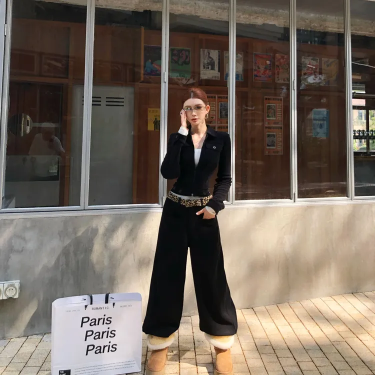 婉君【肯豆调性】加厚“500克奥粒绒”重工休闲阔腿裤LWJ25D4K3476