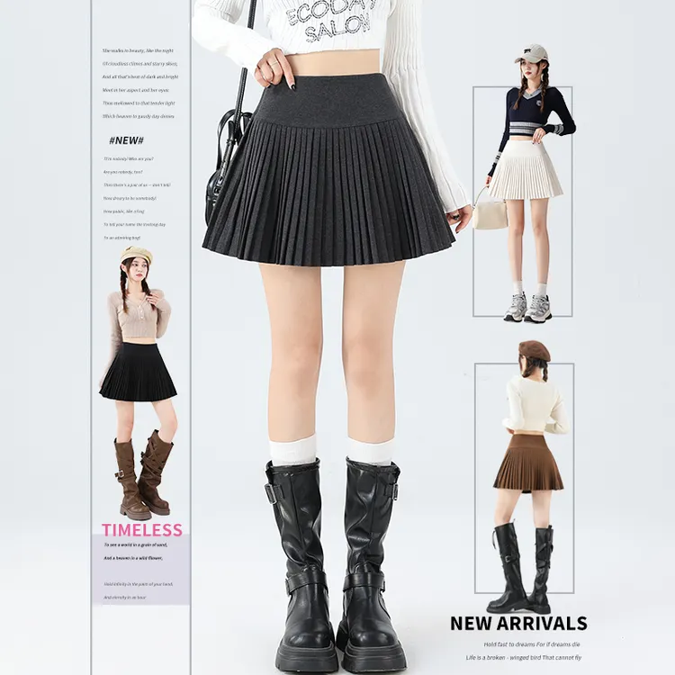 学院风深灰色百褶裙秋冬款毛呢短裙女2025小个子百搭高腰a字半身