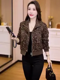 女秋季豹纹秋季薄款豹纹短外套百搭休闲韩版网红宽松