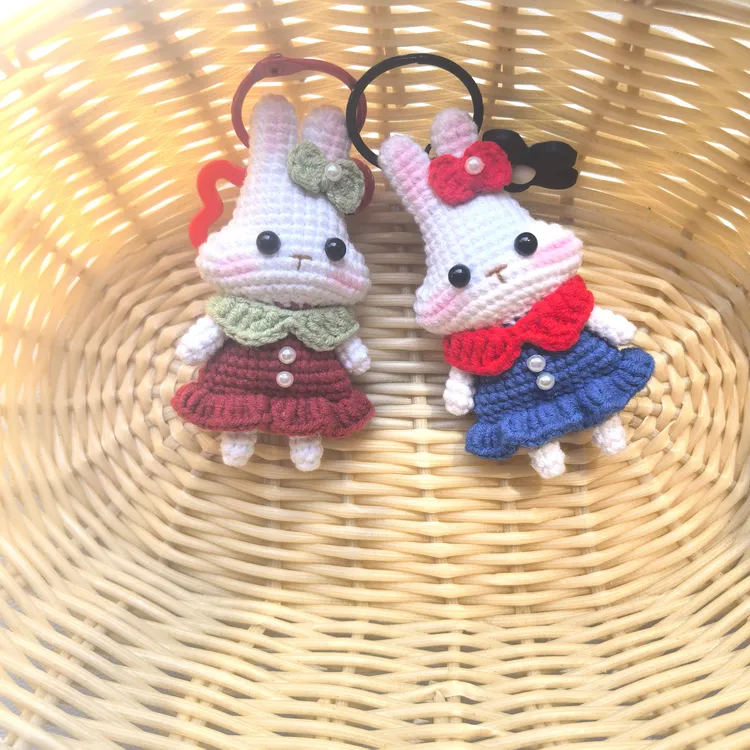 （文创成品）花衣兔包挂摆件非遗手工毛线钩织动物挂件