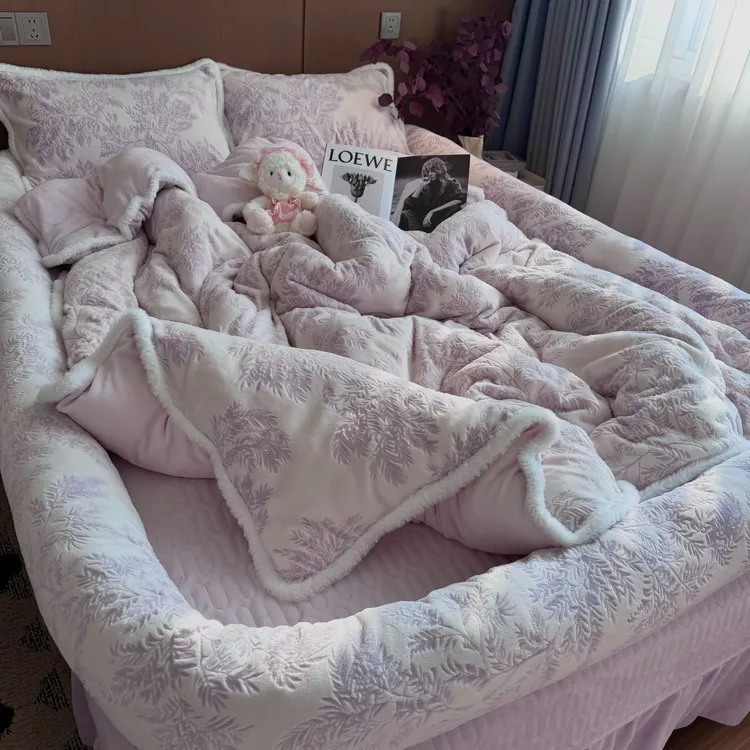 【床窝款】可拆卸带边框床盖加厚床单牛奶绒四件套床上用品被套