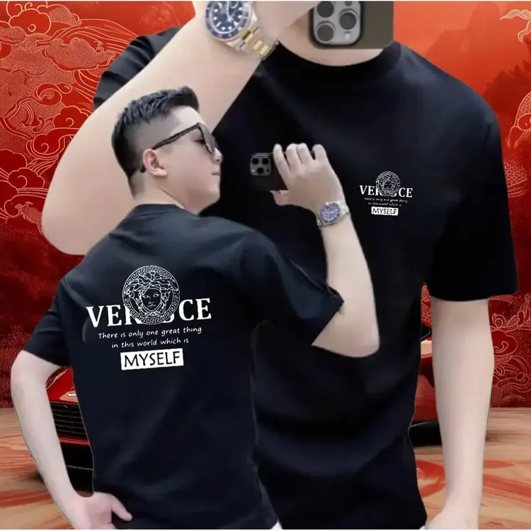 2025新年穿搭时尚潮流男士短袖修身弹力圆领纯棉半截袖简约时尚款