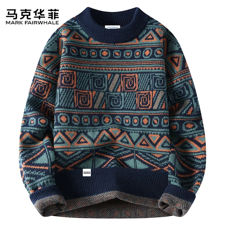 马克华菲套头保暖毛衣2025秋冬新款男士潮流线衣复古打底针织毛衫