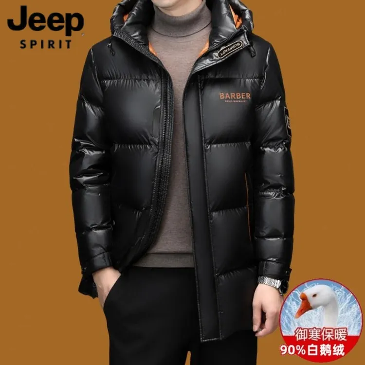 JEEP吉普男士冬季2025新款休闲鹅绒羽绒服男长款连帽加厚保暖外套