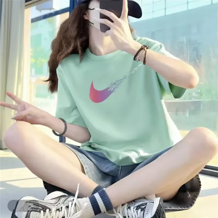 奥特莱斯官方正品夏季宽松休闲情侣洋气男女微胖ins短袖遮肚女t恤