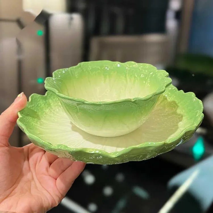 百财碗陶瓷珐琅釉下彩家用米饭碗菜盘白菜创意设意面盘国潮风