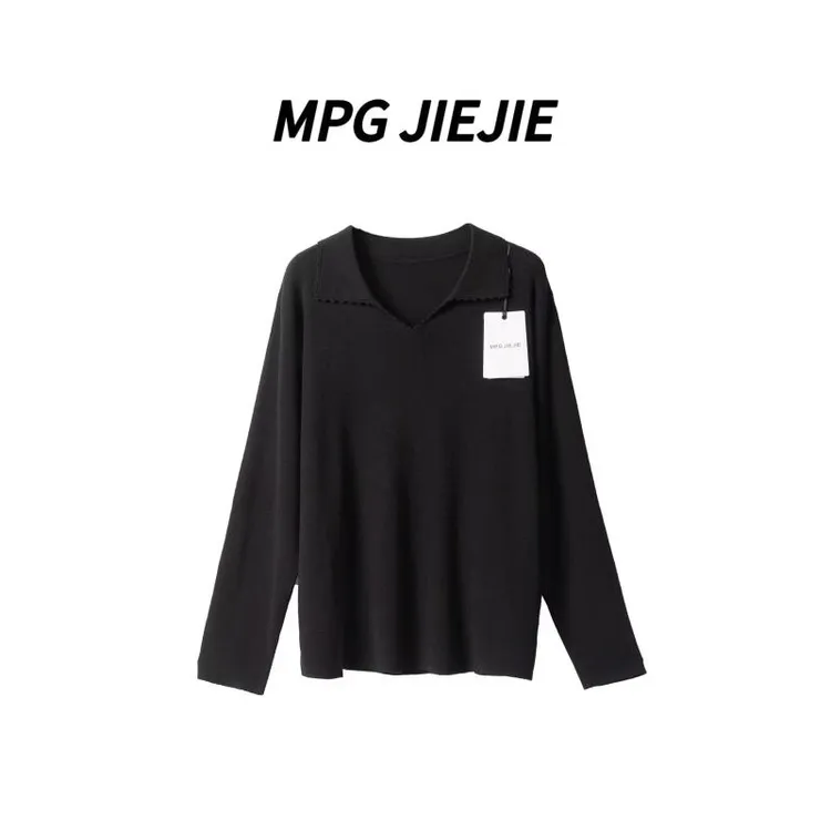 MPG JIEJIE【你的名字】25春秋长袖时尚休闲黑色套头毛针织衫
