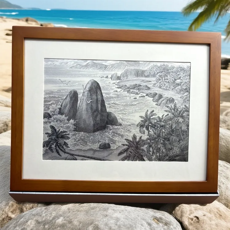 天涯海角银版画工艺品，四版二元钱币背景图案银版画纯银10克