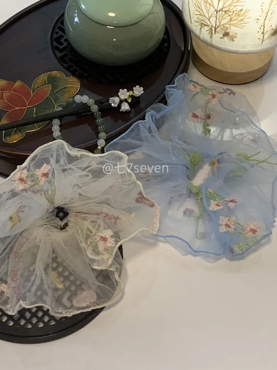 「Oseille」新中式清新印花欧根纱简约多色扎发发绳