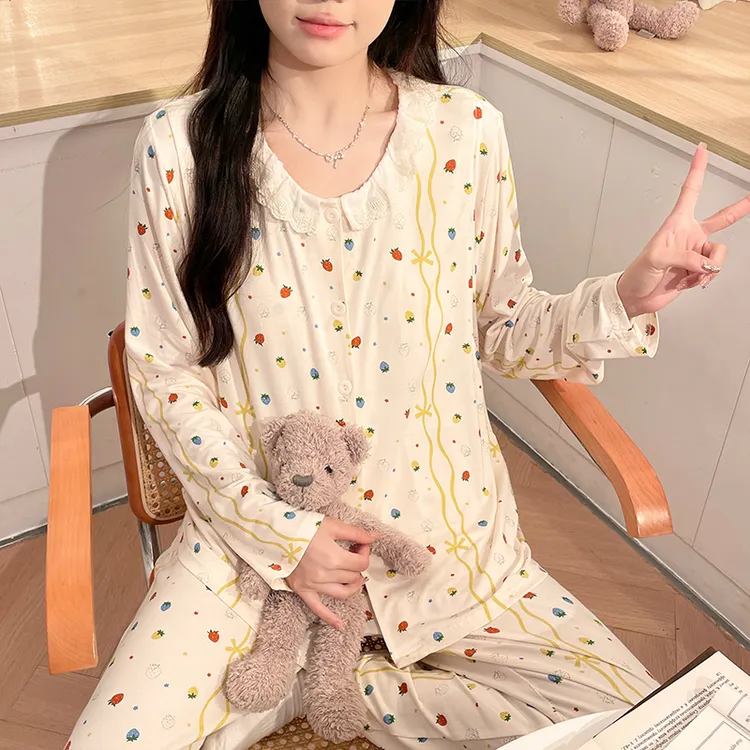 免穿内衣月子服夏季薄款产后凉感形孕妇睡衣带胸垫大码产妇哺乳衣