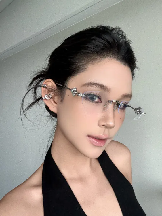 弗瑞姆眼镜珠宝系列多边形无框平光镜女高级感镶钻镜架防蓝光