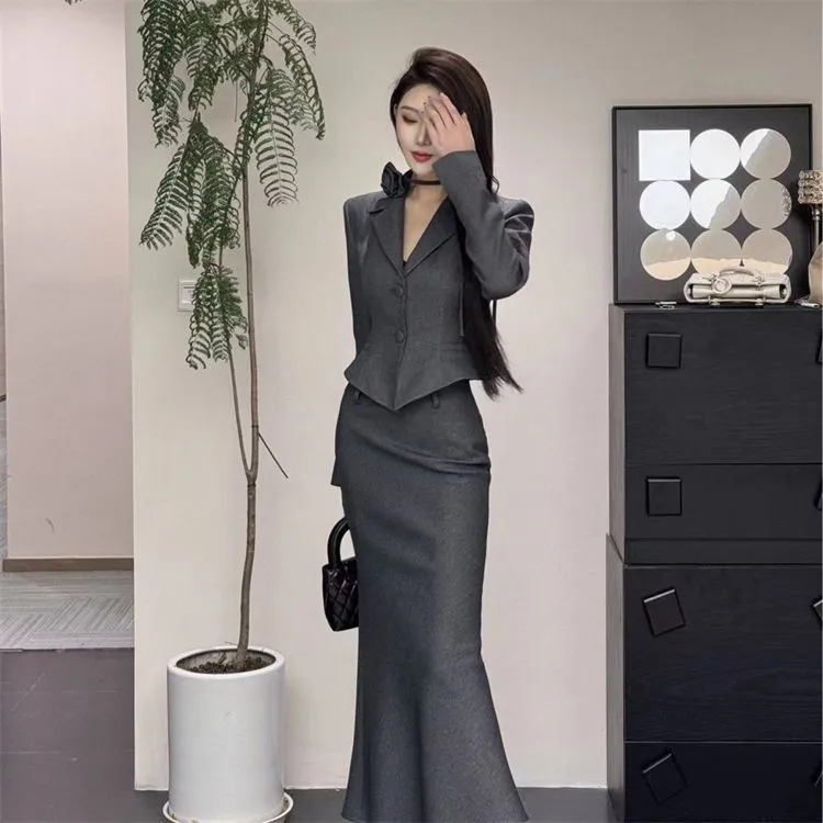 哥弟阿玛施正品新中式套装高级御姐西装外套微胖新款气质腰包半身