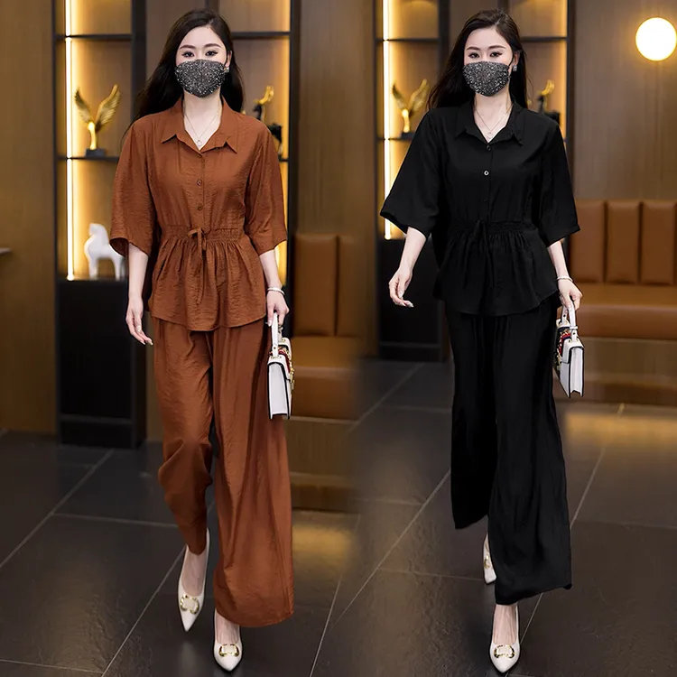 2025夏装新款高级感衬衫大码套装遮肉显瘦时尚宽松减龄两件套3037