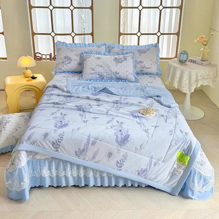 夏季凉感丝夏被四件套床盖三件套空调被夏凉被可机洗薄被床裙套件