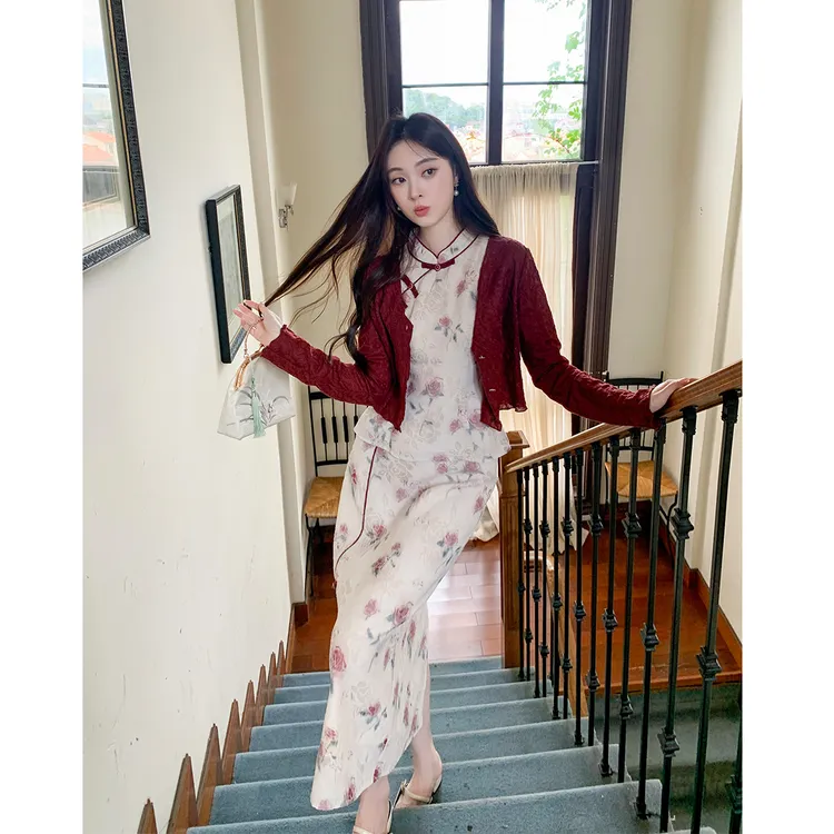 GERTCOREL2025新款秋季新中式国风旗袍裙高级感气质女套装订婚服