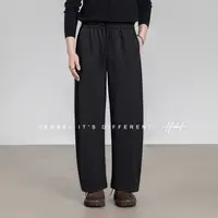 HERBEL/黑白 休闲裤男2025年冬季新款百搭厚款抽绳松紧直筒阔腿裤