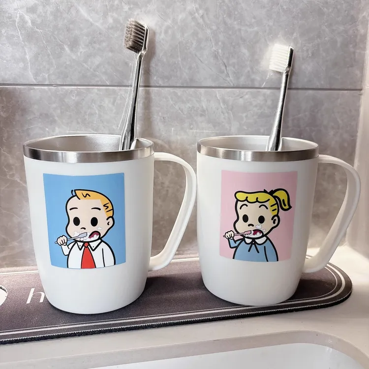 日系304不锈钢漱口杯情侣刷牙杯子套装一对一家三四口牙缸牙具杯