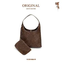 娜三月【三件套】复古时尚简约手工编织格纹大容量单肩背包BB0014