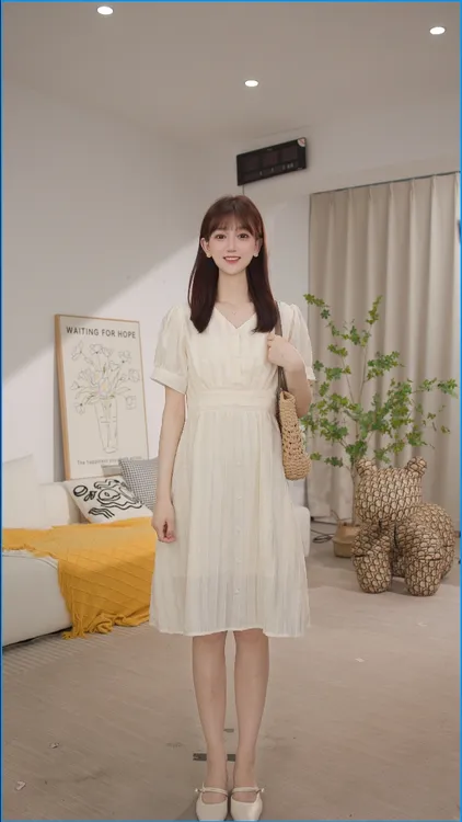 好货专属长短款短袖仙女雪纺连衣裙短款收腰法式甜美小个子短裙