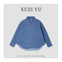 XUZI YU.小个子定制刺绣polo领牛仔衬衫女秋季宽松慵懒772-C3182