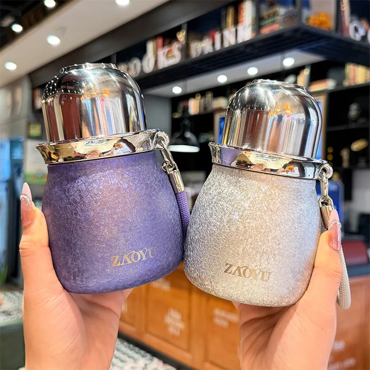 轻奢便携覆钛保温杯女士高颜值双饮吸管杯茶水分离泡茶杯带盖水壶