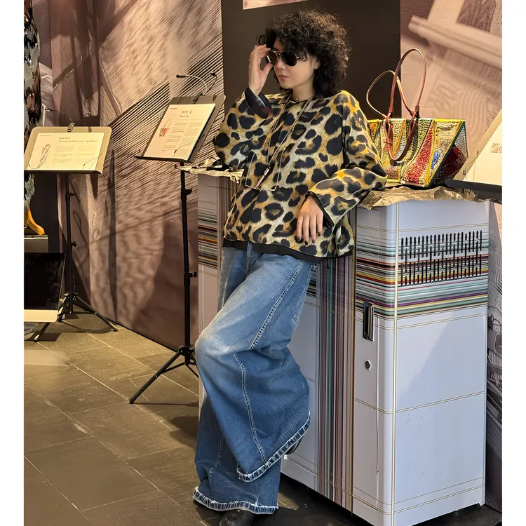 时尚轻奢设计师豹隐东岚新中式上衣豹纹圆领宽松复古（双面可穿）