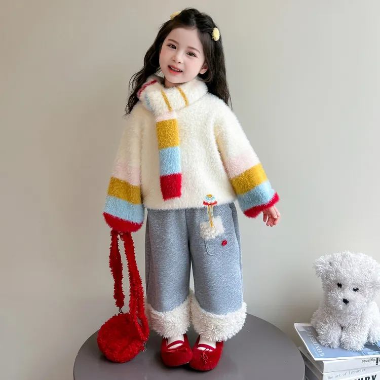 女童冬装套装2025年新款洋气时髦儿童秋冬季韩系加绒宝宝加厚三件