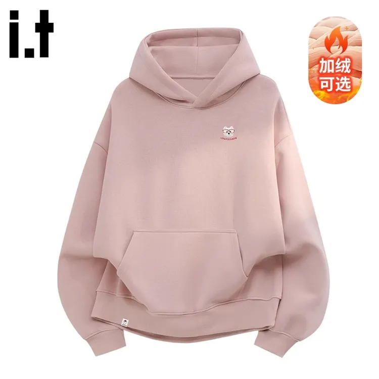 i.t:CHOCOOLATE慵懒风连帽卫衣女士冬季新款加绒加厚休闲情侣上衣