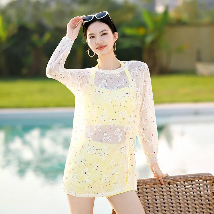 大码温泉泳衣女胖mm遮肉显瘦三件套保守高级感度假游泳衣2025新款