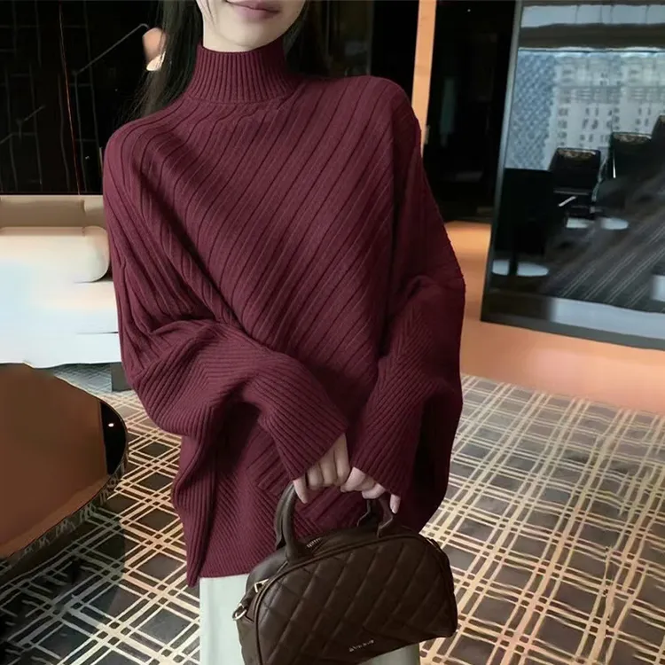 品牌正品100%羊绒女秋冬新款韩系高领斗篷上衣慵懒风宽松显瘦毛衣