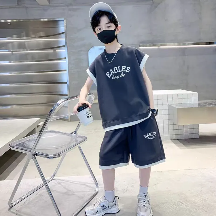 男童新款夏装无袖背心运动套装中大童洋气酷帅短袖短裤宝宝两件套