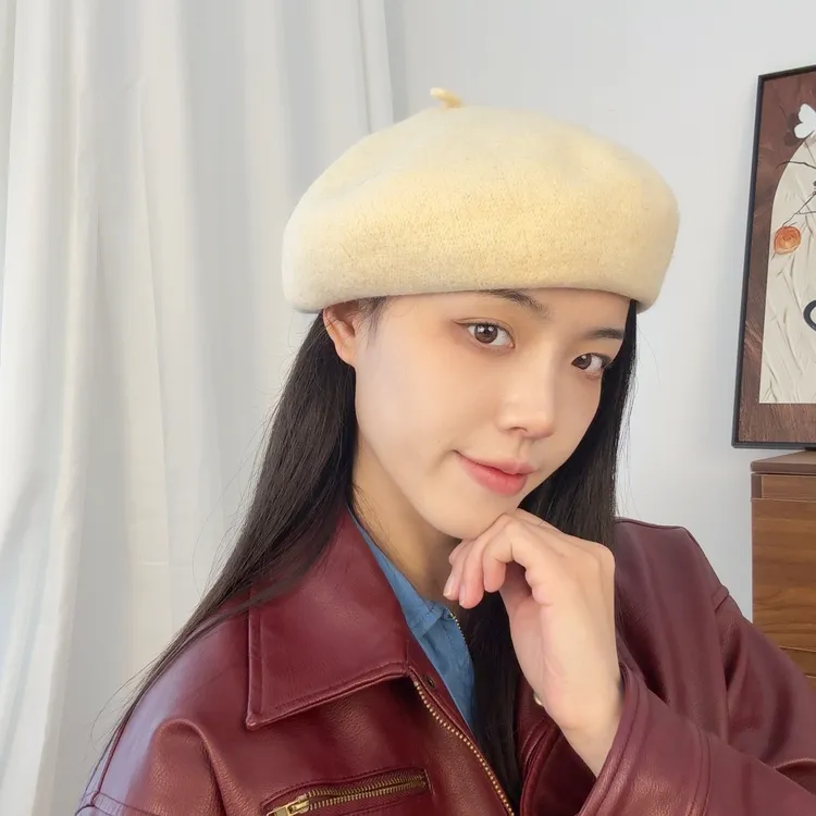 【思唯】秋冬女款韩系羊毛贝雷帽女士复古毛呢大头围帽简约蓓蕾帽