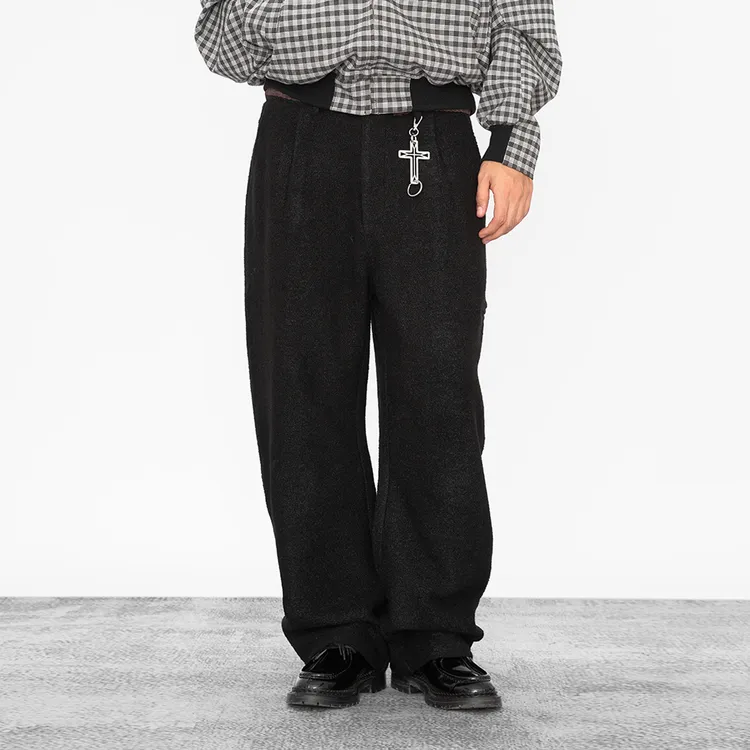 OD/DARKNESS 2025秋 侧兜重磅羊毛呢宽松复古老钱阔腿弯刀休闲裤