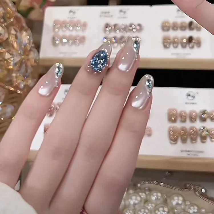 【鲛人泪】纯手工猫眼爆闪简约手工高定美甲可拆卸穿戴甲
