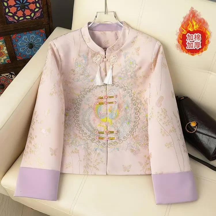 2025冬季厚款刺绣棉衣棉服外套盘扣复古加厚中国风民族风立领 茹
