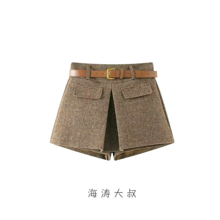 【海涛大叔】「冬日圆舞曲」韩版百搭裙裤女高腰显瘦宽松阔腿A字短裤