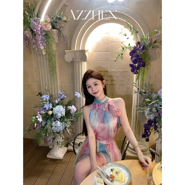 AZZHEN【霓虹花语】金银丝印花雪纺套装AZ5BSB13-SB/AZ5BSQ15-SQ