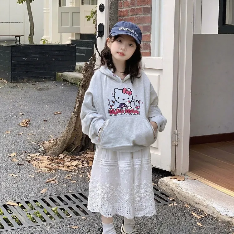 【秋上新】T新款韩系女童甜美卡通印花洋气百搭连帽花边卫衣